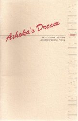 Cover of the Ashoka's Dream opera libretto: plain pale paper with the title in script and the Santa Fe Opera name.